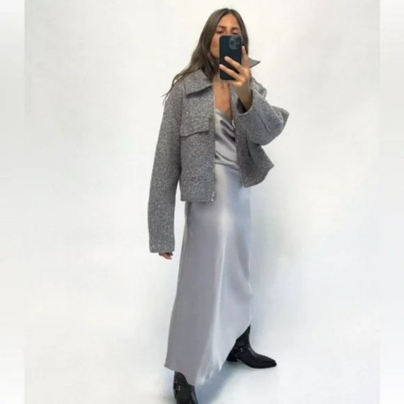 ZARA CROPPED BOUCLE JACKET GRAY - Picture 4 of 6